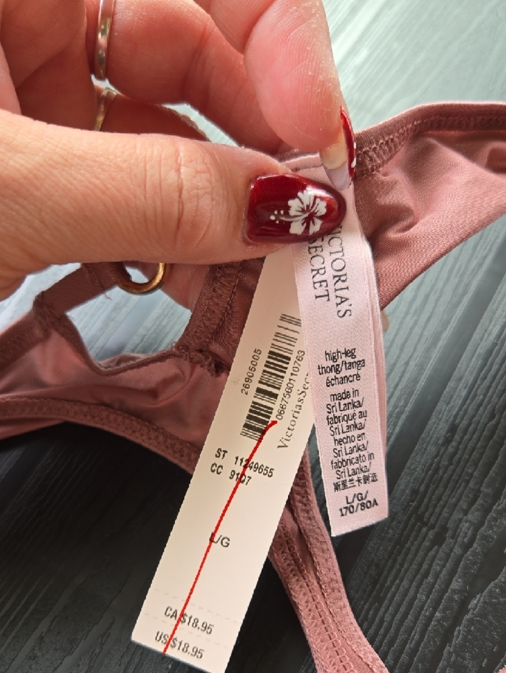 Victoria's Secret Mauve Strappy Thong with Gold Rings - Picture 2 of 5